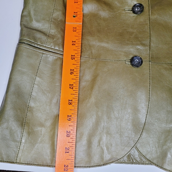 Vince Leather Jacket Womens Green Size 4 Biker Motorcycle Classic Fall Pick Flaw - Picture 9 of 16